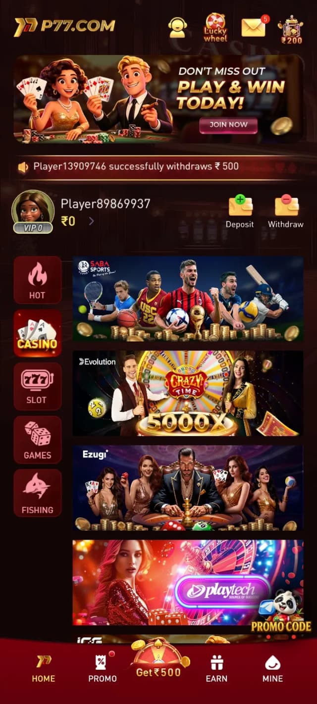 Live Casino on P77 Game